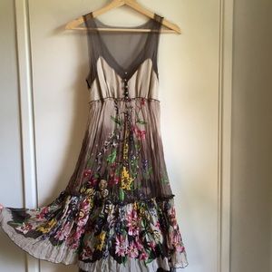 BCBG 100% silk midi length floral dress size XS